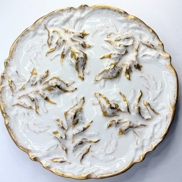Antique c1890cHaviland Limoges France Oyster Plate Seaweed Design Porcelain A800